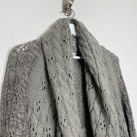 Curio Waterfall Collar Mixed Knit Long Gray Cardigan Sweater M - Picture 2 of 12